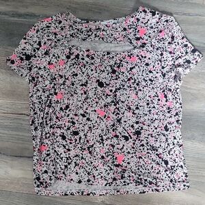 Bar III Black and Pink Splatter Short Sleeve Top